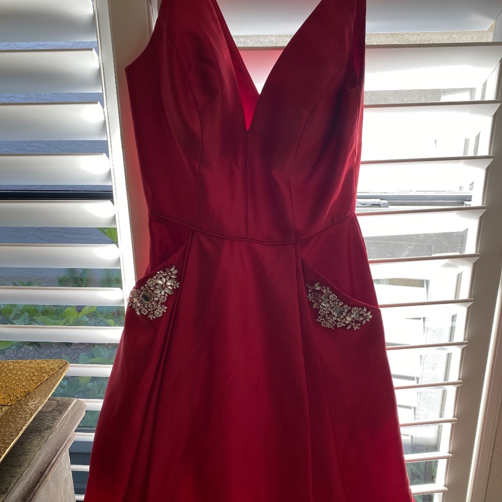 Red satin above knee A-line dress
